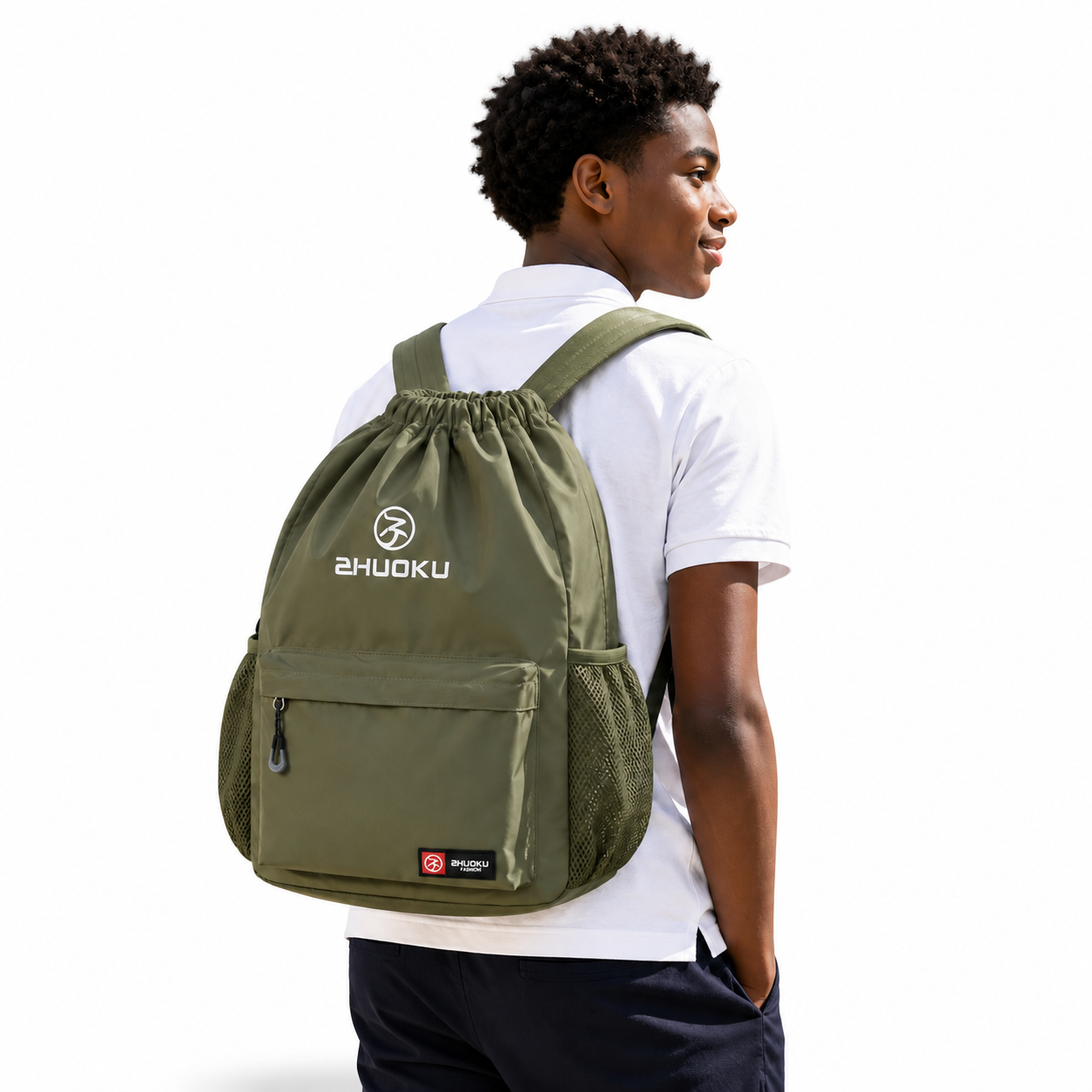 Sac à Dos à Cordon Vert Kaki - 40 cm – Léger, Spacieux et Polyvalent