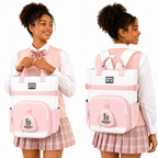 Sac à Dos Scolaire Fille Style Coréen en Toile - Rose et Blanc- Collège & Lycées