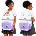 Sac à Dos Scolaire Fille Style Coréen en Toile - Mauve et Blanc – Collège et Lycée