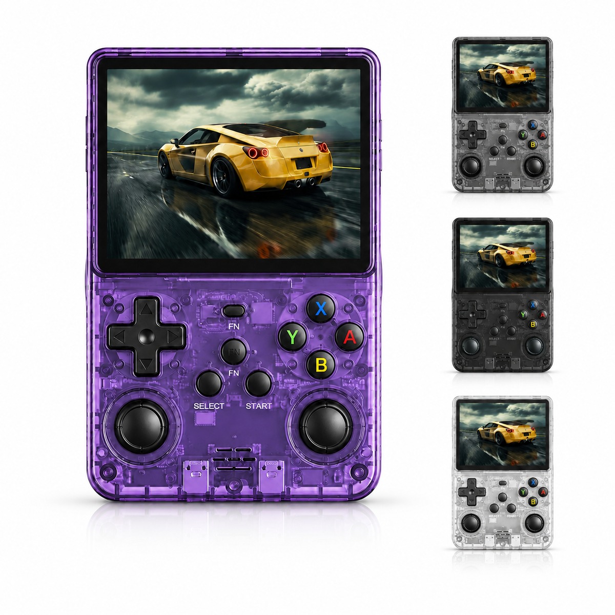 Console de jeu portable R36S 64 Go violette avec écran couleur et doubles joysticks