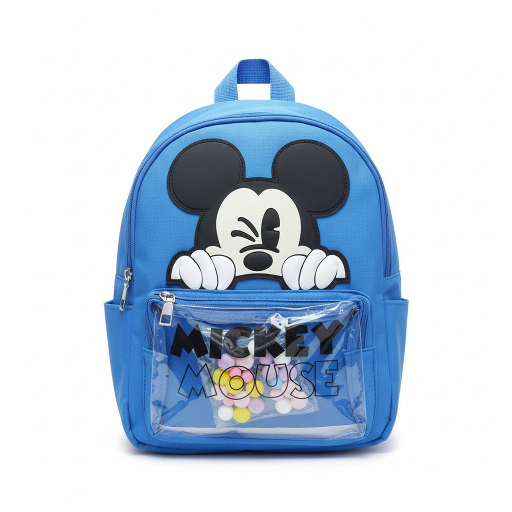 Sac à Dos Maternelle Mickey Bleu avec Poche Transparente – 35 × 25 × 12 cm