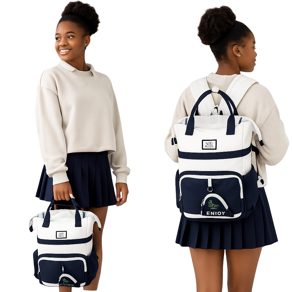 Sac à Dos Scolaire Fille Style Coréen - Bleu Blanc – Collège et Lycée