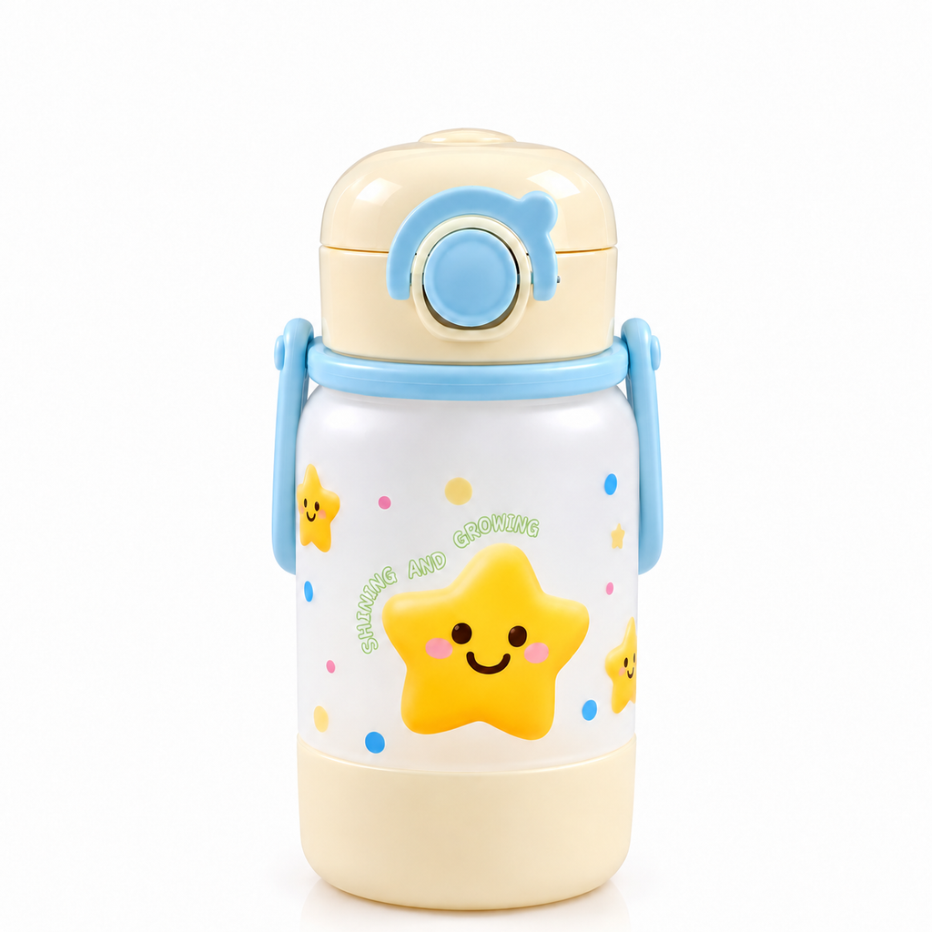 Gourde Enfant avec Paille, Poignée et Couvercle – Motif Étoile - 500 ml