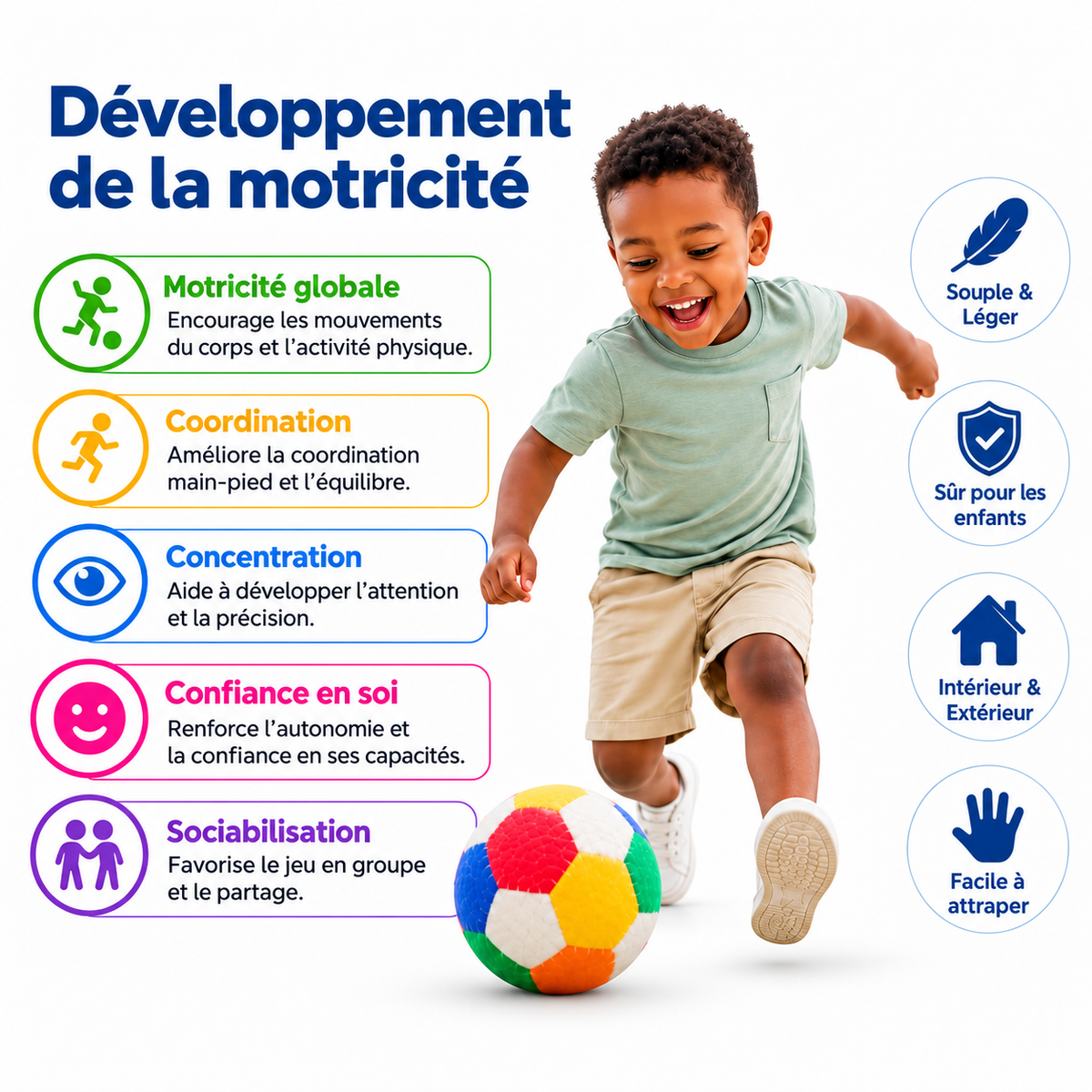 Ballon de Football Souple Multicolore 10 cm – Léger, Sécurisé et Amusant pour Enfants