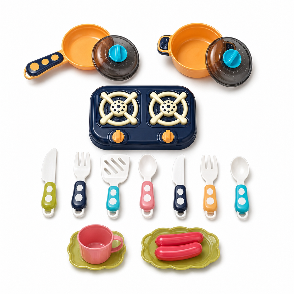 Kit de Cuisine Enfant 17 Pièces avec Réchaud, Casseroles et Ustensiles – Dès 3 Ans