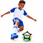 Ballon de Football Junior 6-9 ans MINSA SPORTS – 18 cm – Blanc, Noir, Jaune & Bleu
