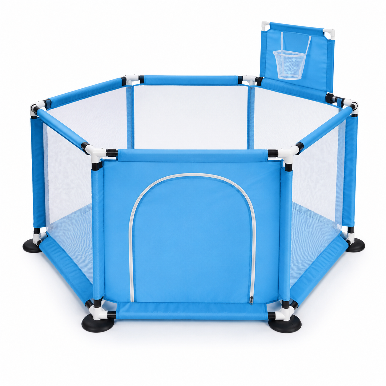 Parc Bébé Happy Game Fence – Aire de Jeu Sécurisée avec Filet Respirant & Panier de Basket