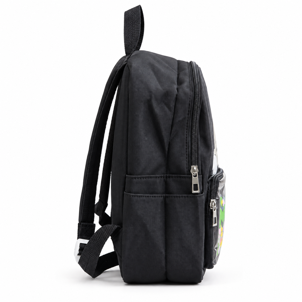 Sac à Dos Maternelle Mickey Noir avec Poche Transparente – 35 × 25 × 12 cm