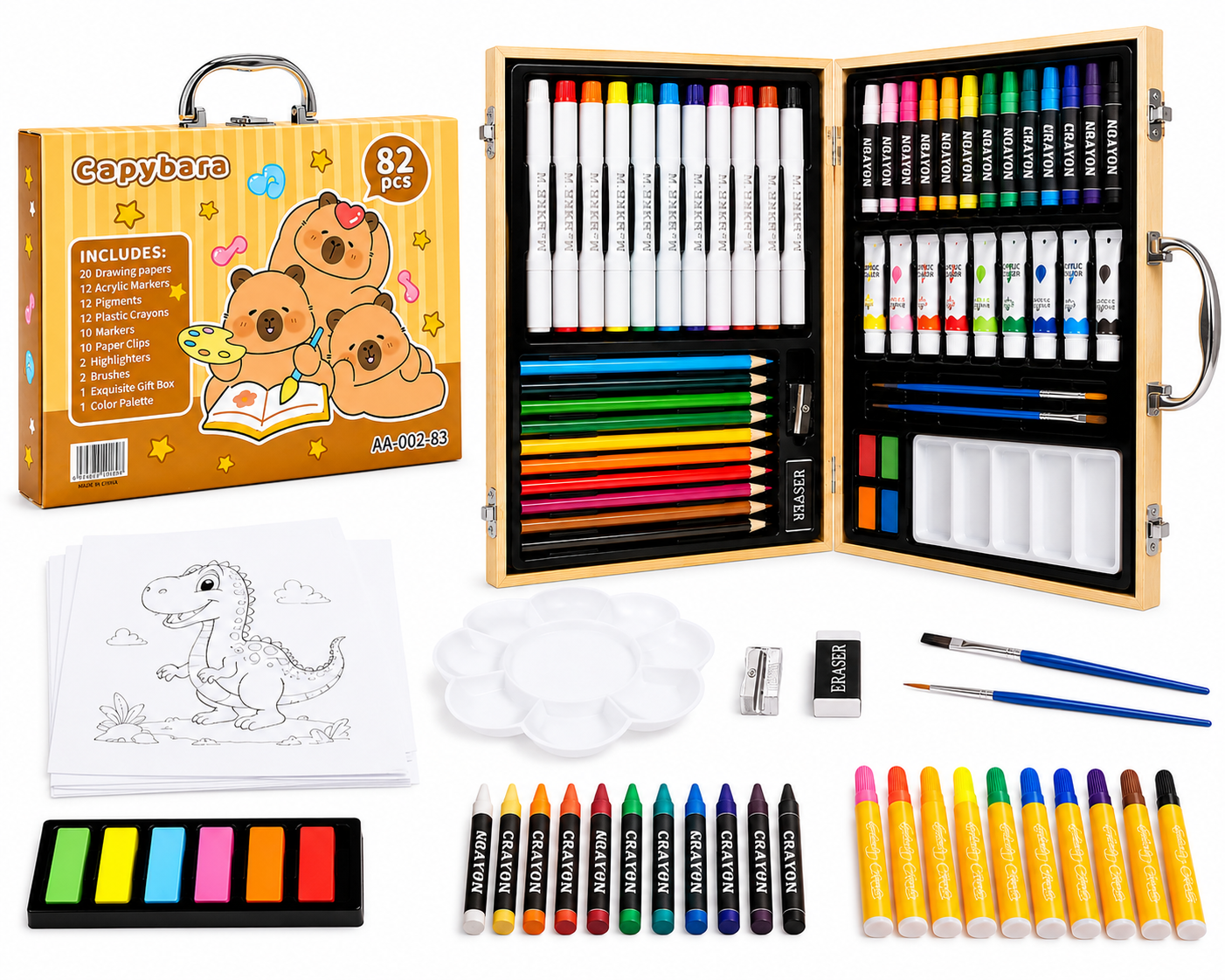 Kit de Dessin Enfant Capybara 82 Pièces – Coffret Créatif Complet pour Enfants