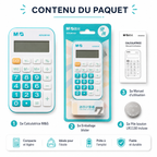 M&G Calculatrice de poche Blanche et Turquoise – Écran LCD et Touches Souples
