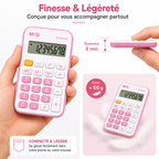 M&G Mini Calculatrice de Poche8 Chiffres – Rose & Blanche