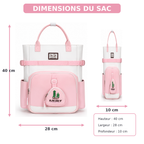 Sac à Dos Scolaire Fille Style Coréen en Toile - Rose et Blanc- Collège & Lycées