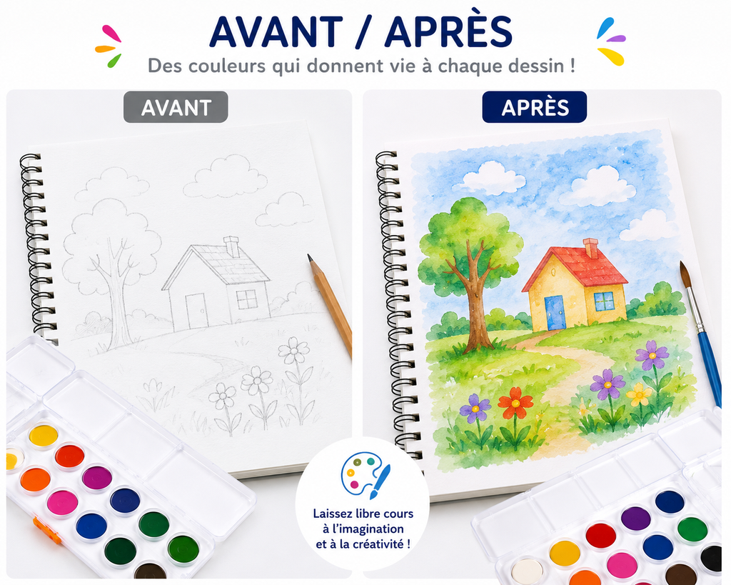 Deli Color Emotion C10-12 Peinture Aquarelle  12 Couleurs – Palette avec Pinceau