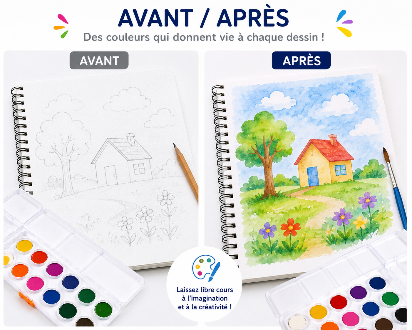 Deli Color Emotion C10-12 Peinture Aquarelle  12 Couleurs – Palette avec Pinceau