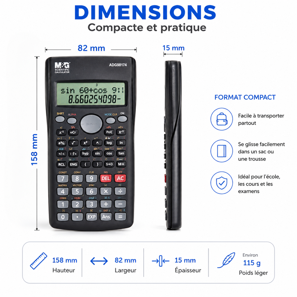 Calculatrice Scientifique M&G MOC-82MS – 240 Fonctions et Écran 2 Lignes