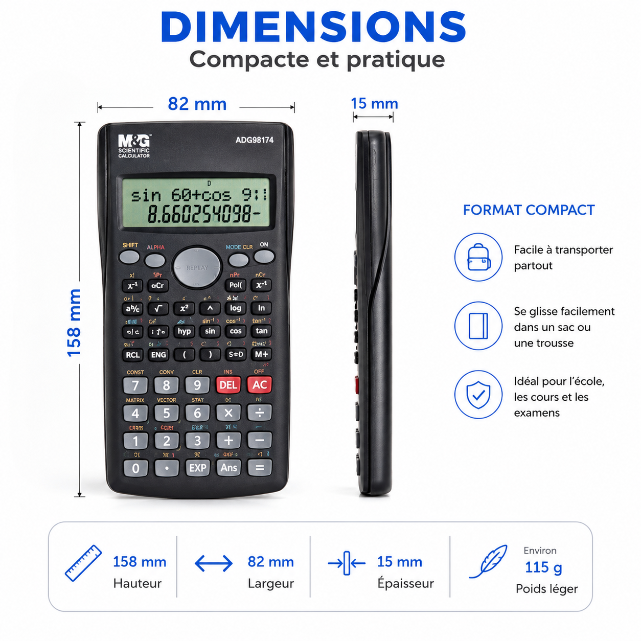 Calculatrice Scientifique M&G MOC-82MS – 240 Fonctions et Écran 2 Lignes