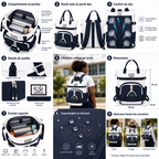 Sac à Dos Scolaire Fille Style Coréen - Bleu Blanc – Collège et Lycée