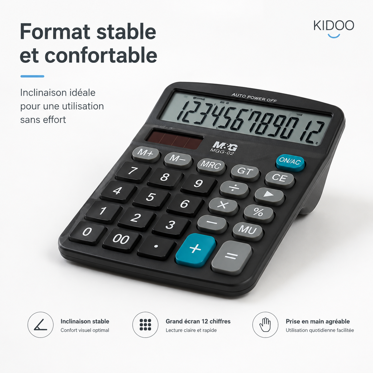 Calculatrice de bureau M&G MGC-614 – Grand écran 12 chiffres et double alimentation