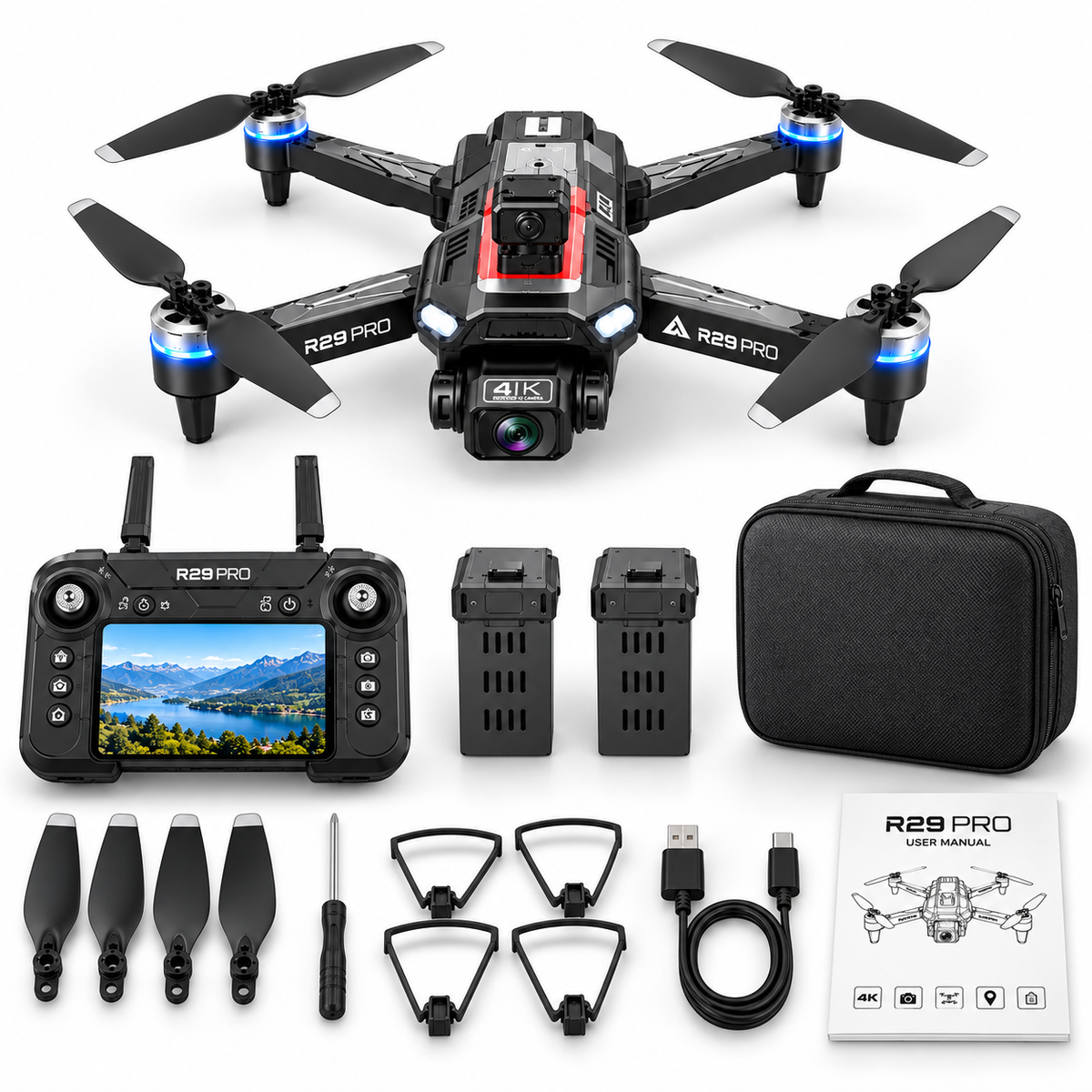 Drone R29 Pro GPS Pliable – Caméra 4K – Brushless – Double Batterie – Retour Automatique