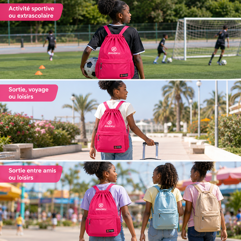Sac à Dos à Cordon Rose Fuchsia 40 cm – Léger, Spacieux et Polyvalent