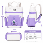 Sac à Dos Scolaire Fille Style Coréen en Toile - Mauve et Blanc – Collège et Lycée