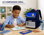 Sac à Dos Scolaire Enfant Dinosaure Bleu Marine & Bleu Royal - Classes de CM – Grande Capacité – Dos Respirant – Bretelles Rembourrées