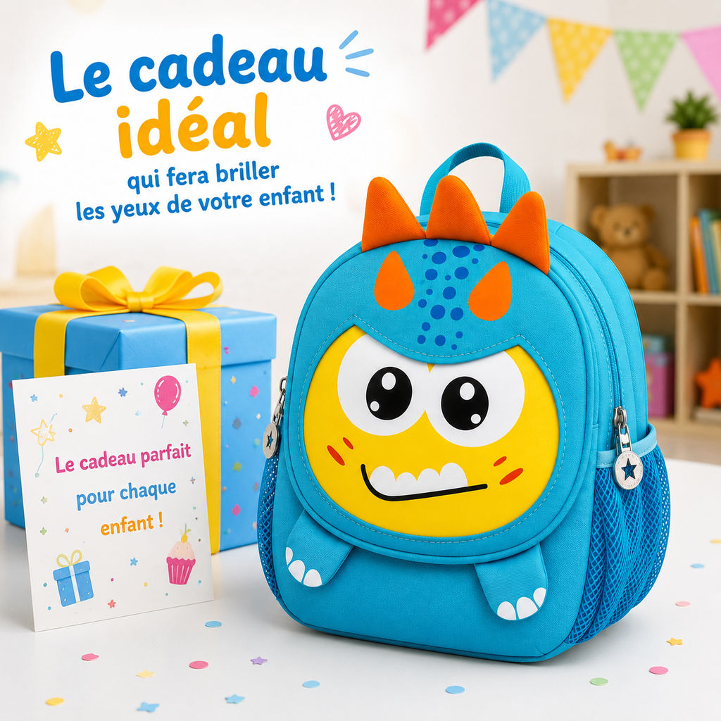Sac à Dos Enfant Dinosaure Milai Duo - Bleu turquoise et Jaune – Maternelle – Compact, léger et mignon