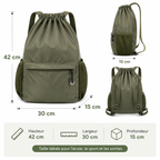 Sac à Dos à Cordon Vert Kaki - 40 cm – Léger, Spacieux et Polyvalent