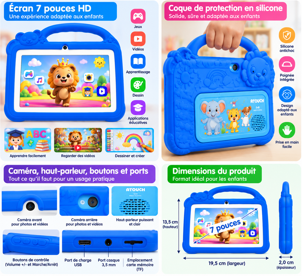 Tablette Enfant Q40 Lite 7 Pouces – 8 Go + 256 Go – Android