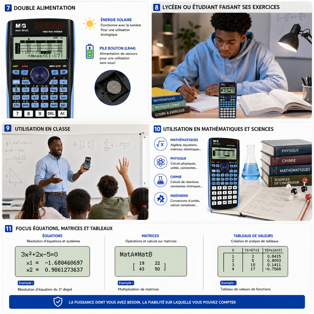 Calculatrice Scientifique M&G MGC-991EX – 552 Fonctions, Écran Haute Définition et Double Alimentation