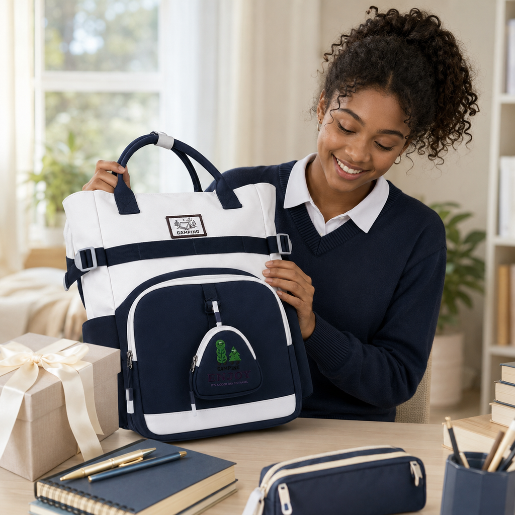 Sac à Dos Scolaire Fille Style Coréen - Bleu Blanc – Collège et Lycée