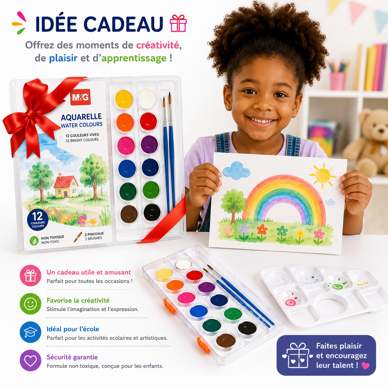 Deli Color Emotion C10-12 Peinture Aquarelle  12 Couleurs – Palette avec Pinceau