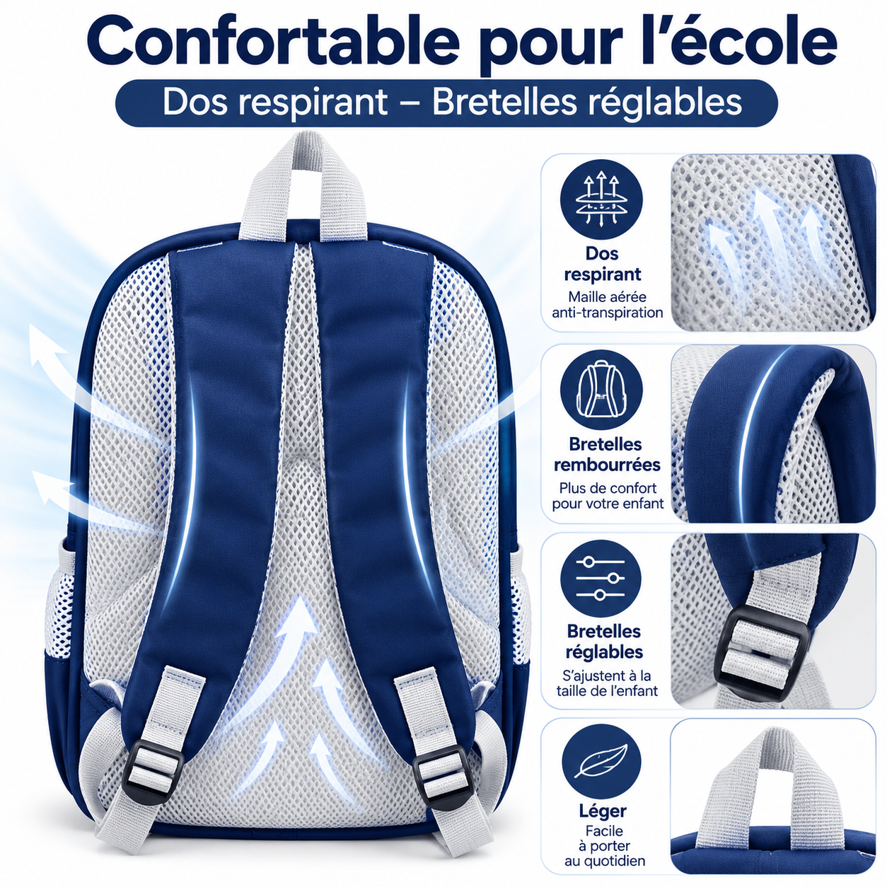 Sac à Dos Enfant BOX Kids Space Bleu – Cartable Primaire 42 cm