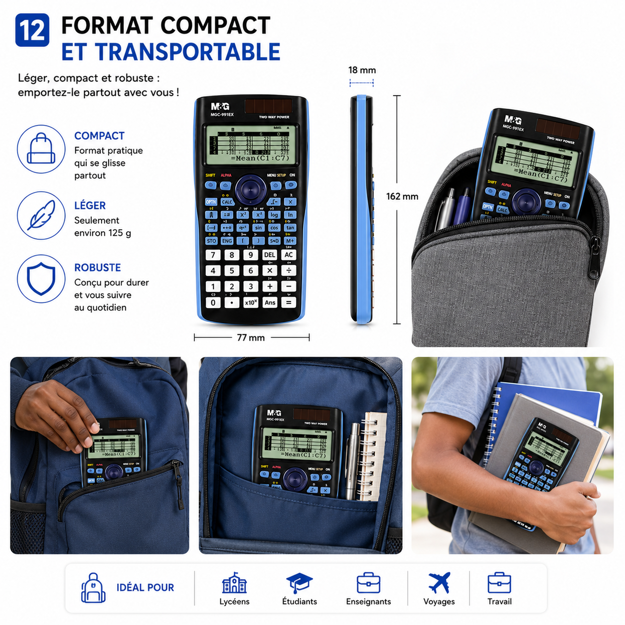 Calculatrice Scientifique M&G MGC-991EX – 552 Fonctions, Écran Haute Définition et Double Alimentation