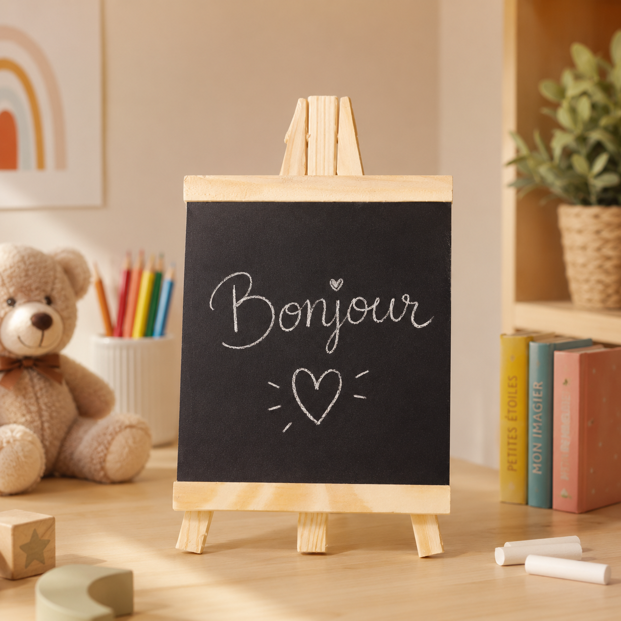 Motarro Mini Tableau Noir sur Chevalet en Bois – 16 × 28 cm