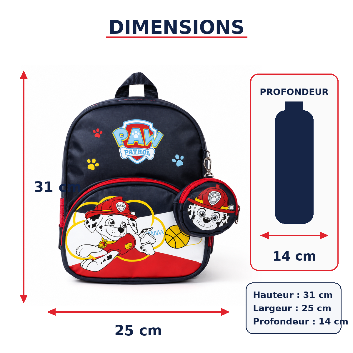 Sac à Dos Enfant Paw Patrol Marshall - Bleu Marine avec Petite Trousse – Modèle maternelle et CP1