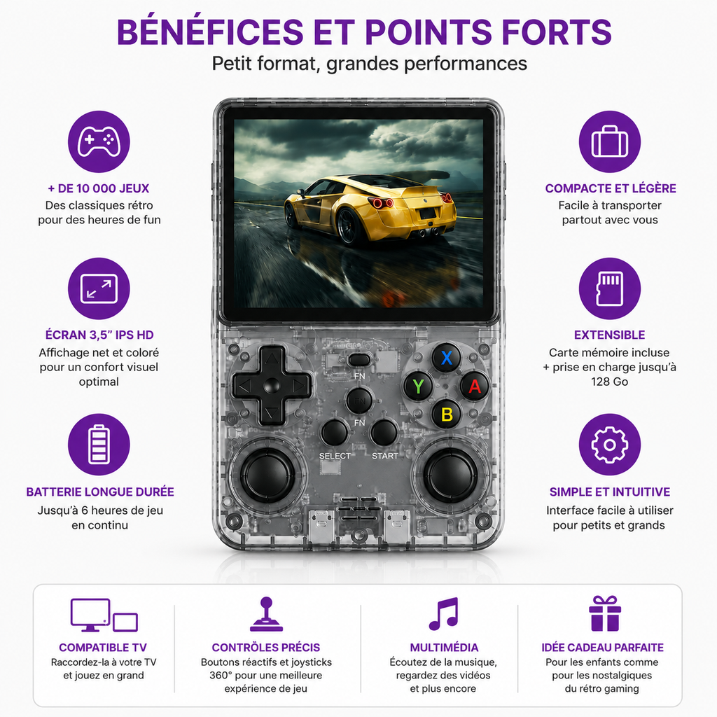 Console de Jeu Portable R36S 64 Go – Écran Couleur, Système Linux et Jeux Rétro
