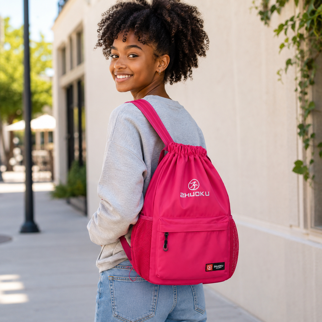 Sac à Dos à Cordon Rose Fuchsia 40 cm – Léger, Spacieux et Polyvalent