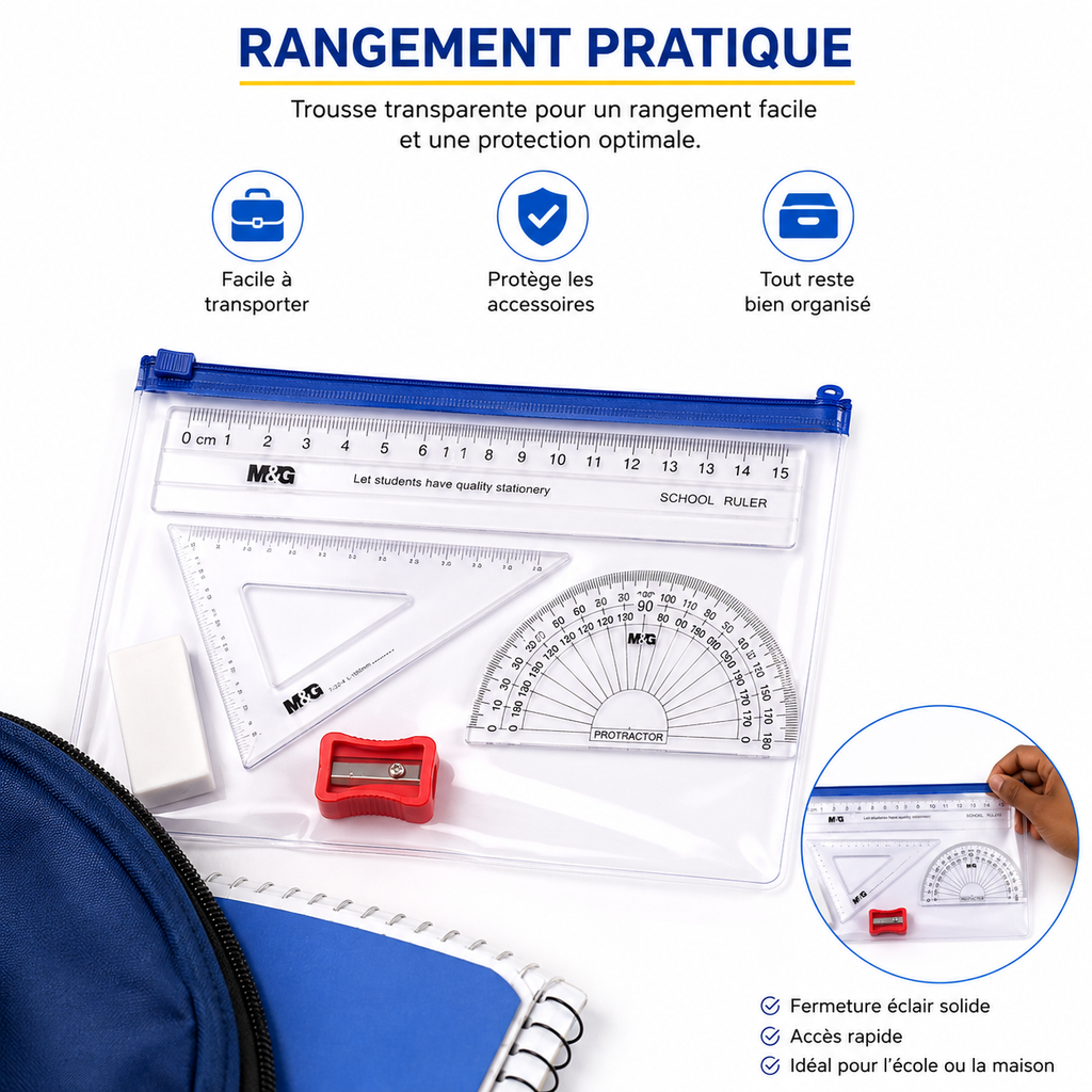M&G Coffret de Géométrie HARL1305 – Compas, Règles et Accessoires