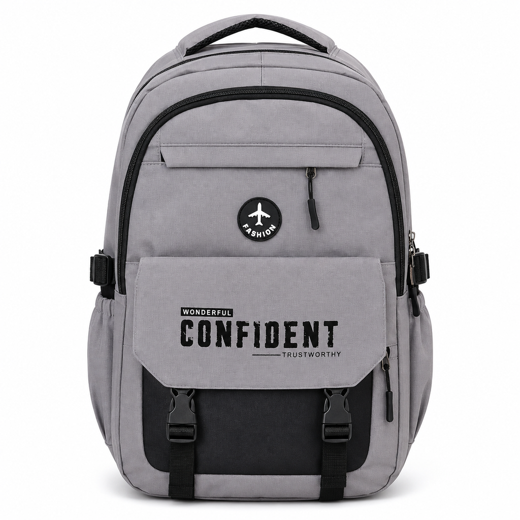 Sac à Dos Scolaire Confident Collège & Lycée - Grande Capacité 48 × 34 × 16 cm – Gris