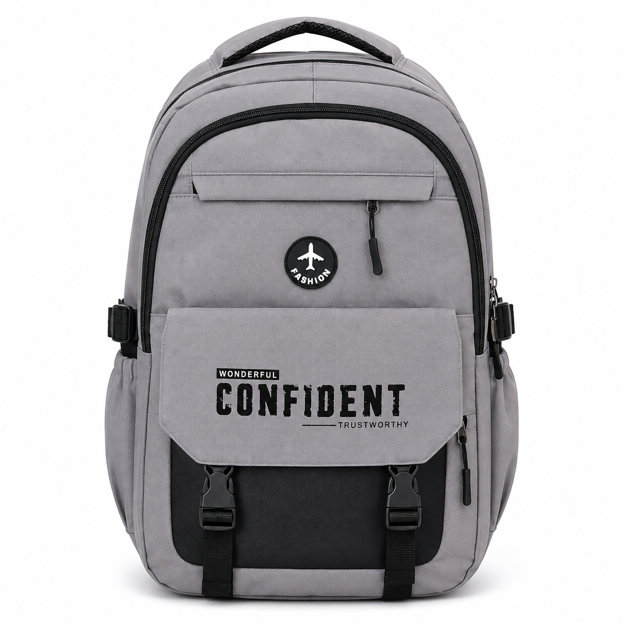 Sac à Dos Scolaire Confident Collège & Lycée - Grande Capacité 48 × 34 × 16 cm – Gris