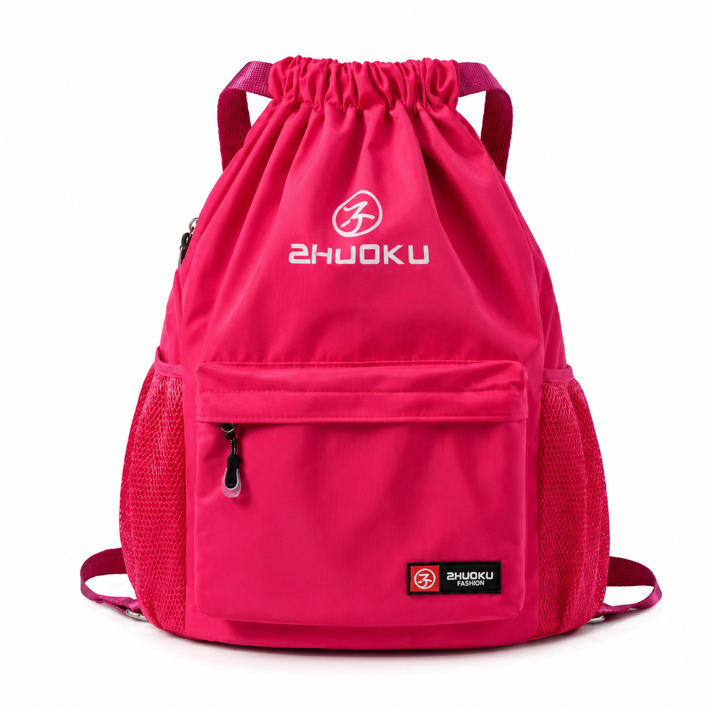 Sac à dos à cordon rose fuchsia 40 x 40 x 19 cm avec poche avant zippée et poches latérales – Kidoo