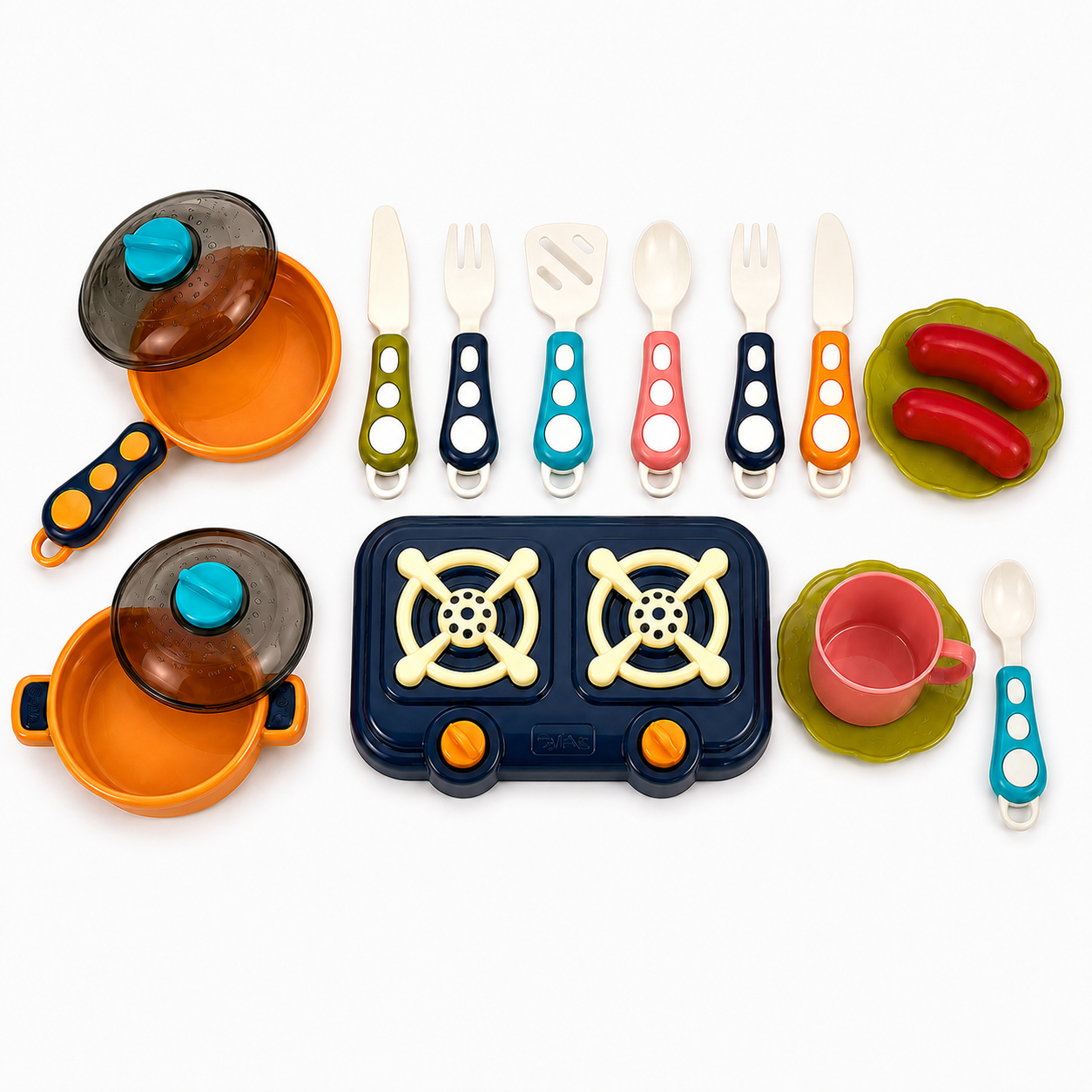 Kit de cuisine enfant 20 pièces avec réchaud, casseroles et ustensiles colorés
