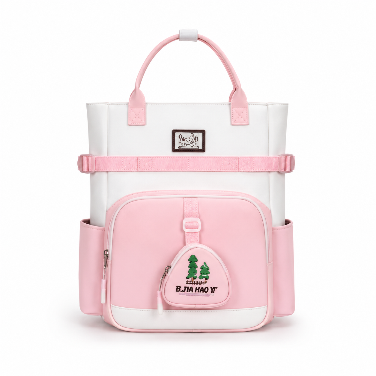 Sac à Dos Scolaire Fille Style Coréen en Toile - Rose et Blanc- Collège & Lycées