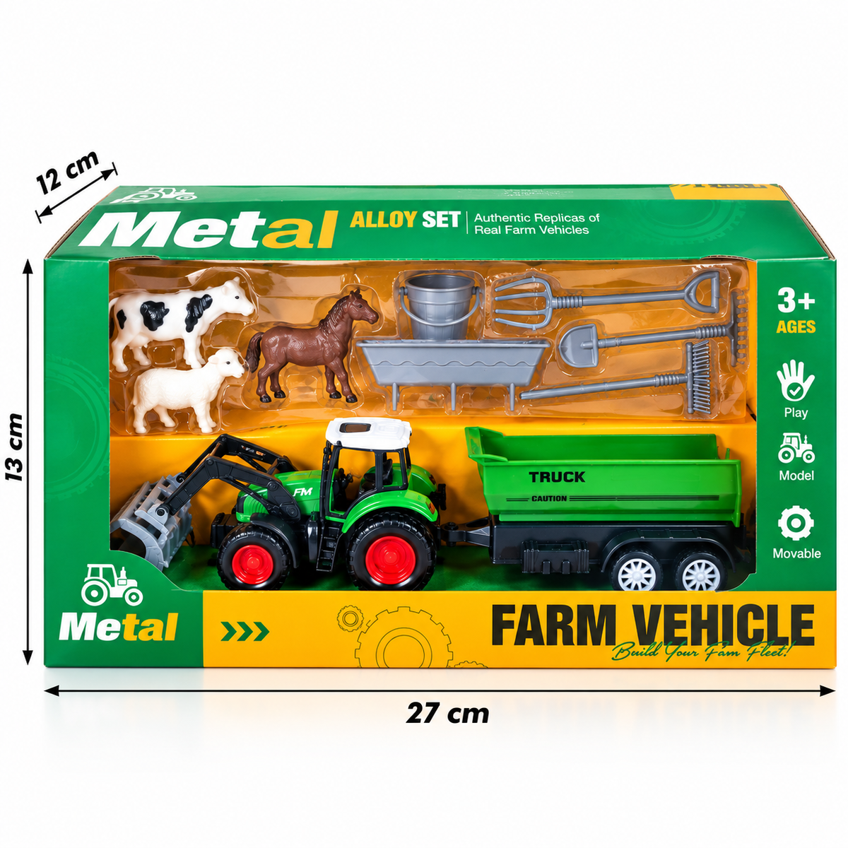 Set Ferme avec Tracteur Métal, Remorque, Animaux & Accessoires – 3 Ans+