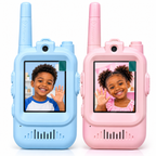 Talkie-Walkies Vidéo Enfant avec Écran 2", Caméra & Photos – Bleu + Rose – Lot de 2