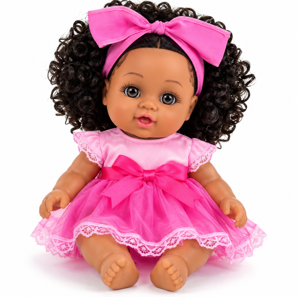 Poupée Bébé Fille Parlante 30 cm – Robe Rose & Grand Nœud