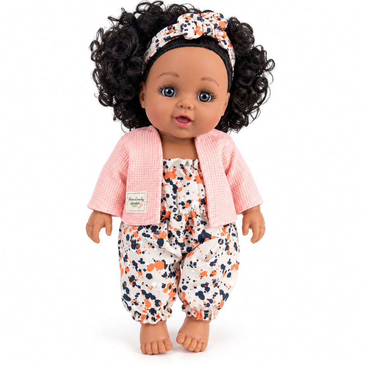 Poupée Bébé Fille Parlante 30 cm – Tenue Imprimée & Gilet Rose