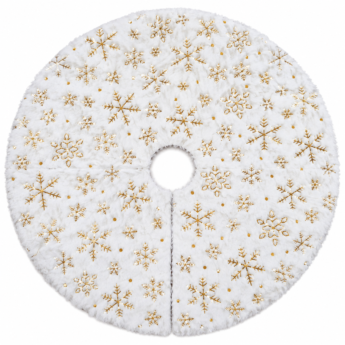Jupe de Sapin de Noël Blanche 60 cm – Effet Fourrure & Flocons Dorés