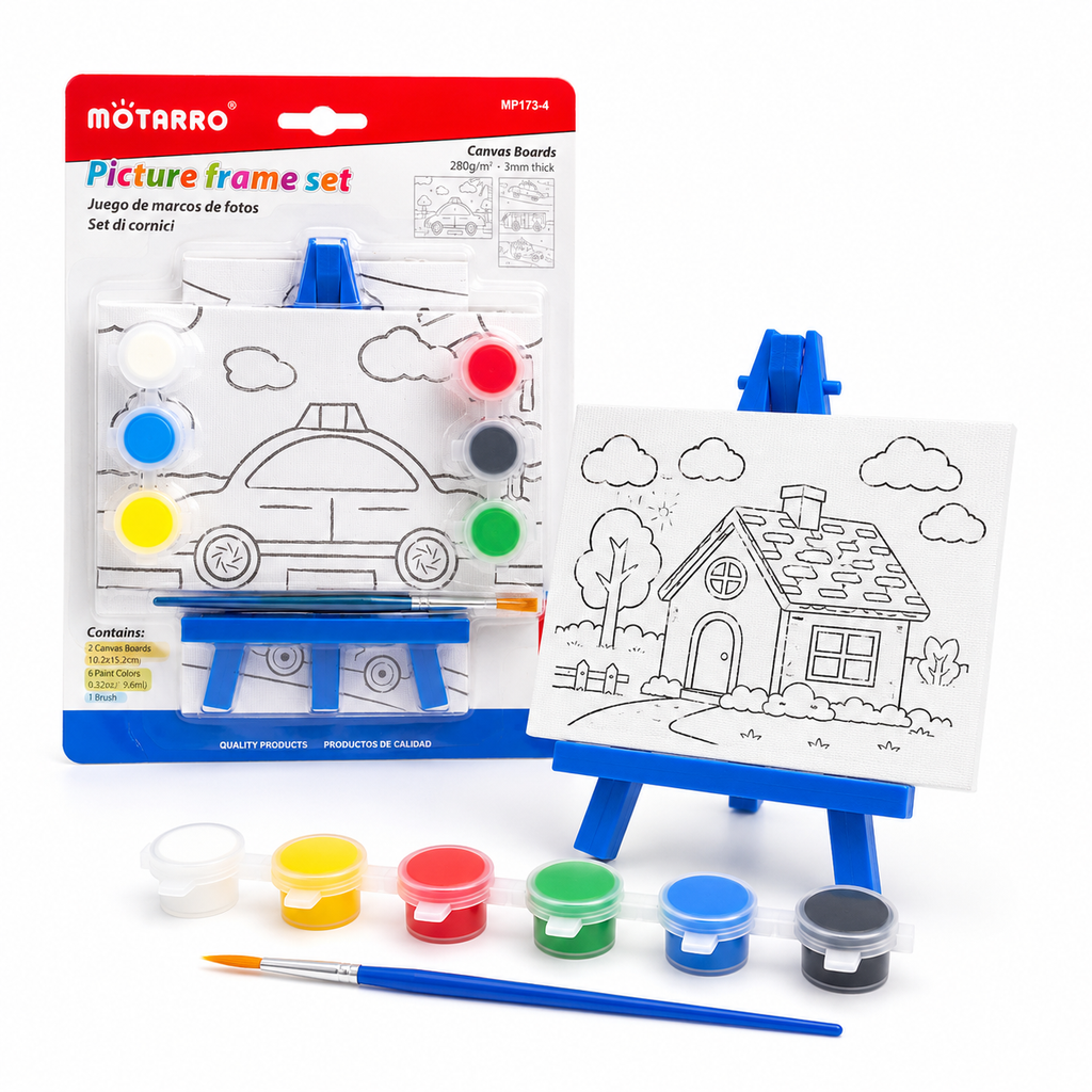 Motarro Kit Créatif Cadres à Peindre – 2 Tableaux avec Chevalets, 6 Peintures & Pinceau